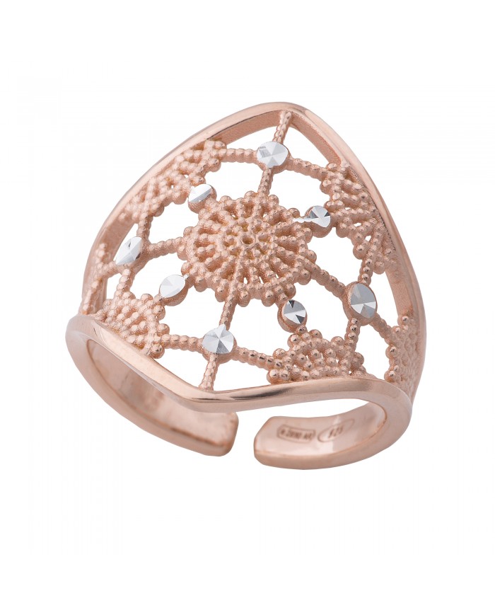 Anello in Argento 925/°°° Placcato oro rosè 24 ct a 1 mcr COLLEZIONE RICAMI