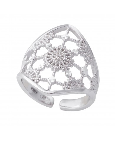 Anello in argento 925/°°° rodiato oro bianco 24 ct a 1 mcr COLLEZIONE RICAMI