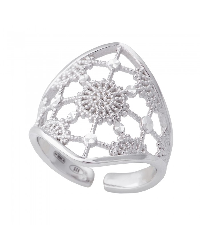 Anello in argento 925/°°° rodiato oro bianco 24 ct a 1 mcr COLLEZIONE RICAMI