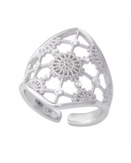 Anello in argento 925/°°° rodiato oro bianco 24 ct a 1 mcr COLLEZIONE RICAMI