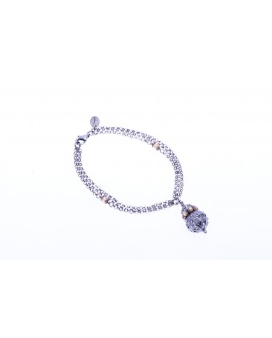 BRACCIALE CON JENNACCA IN ARGENTO RODIATO BIANCO 24ct a 1mcr con PERLE di colore champagne
