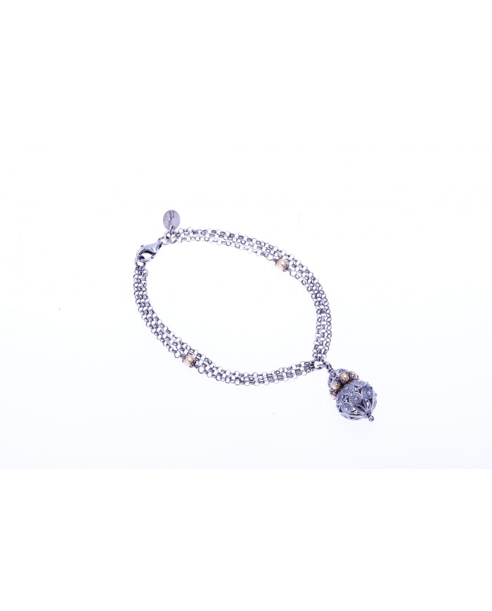 BRACCIALE CON JENNACCA IN ARGENTO RODIATO BIANCO 24ct a 1mcr con PERLE di colore champagne