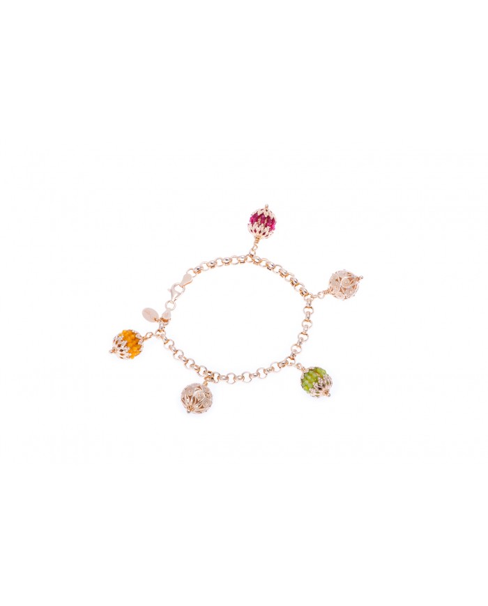 BRACCIALE JENNACCA E COPRI MORA IN ARGENTO PLACCATO ORO GIALLO 24ct a 1mcr CON PIETRE DURE COLLEZIONE FRANCESCA