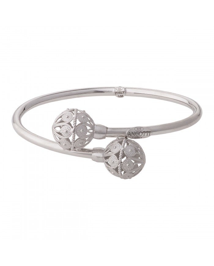 Bracciale rigido con due chicci di Jennacca in argento bianco - Amor Petalis