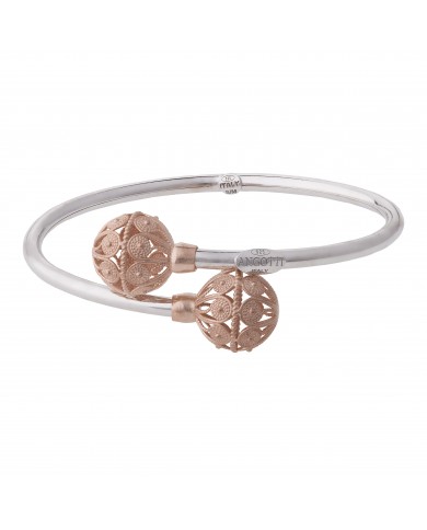 Bracciale rigido con due chicci di Jennacca in argento rosa - Amor Petalis