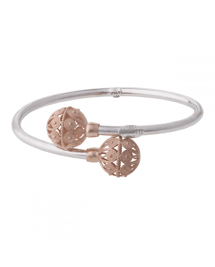 Bracciale rigido con due chicci di Jennacca in argento rosa - Amor Petalis