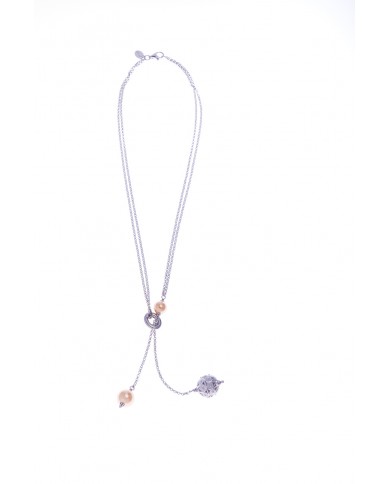COLLANA JENNACCA IN ARGENTO RODIATO BIANCO 24 ct A 1mcr CON PERLA CHAMPAGNE