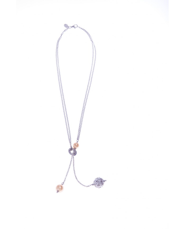 COLLANA JENNACCA IN ARGENTO RODIATO BIANCO 24 ct A 1mcr CON PERLA CHAMPAGNE