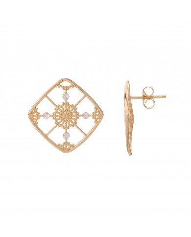 ORECCHINI A LOBO IN ARGENTO 925 PLACATO ORO GIALLO 24 CT A 1 MCRCOLLEZIONE RICAMI-NCULLERATA TURNISE