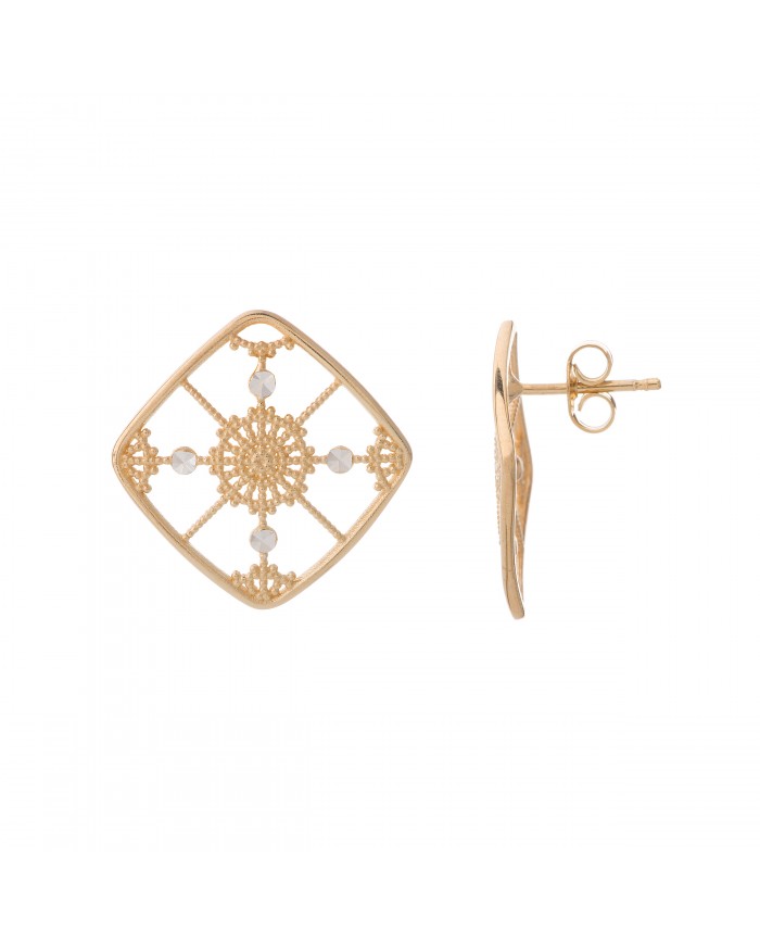 ORECCHINI A LOBO IN ARGENTO 925 PLACATO ORO GIALLO 24 CT A 1 MCRCOLLEZIONE RICAMI-NCULLERATA TURNISE