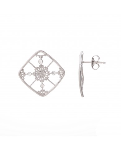 ORECCHINI A LOBO IN ARGENTO 925 RODIARO ORO BIANCO 24 CT A 1 MCRCOLLEZIONE RICAMI-NCULLERATA TURNISE