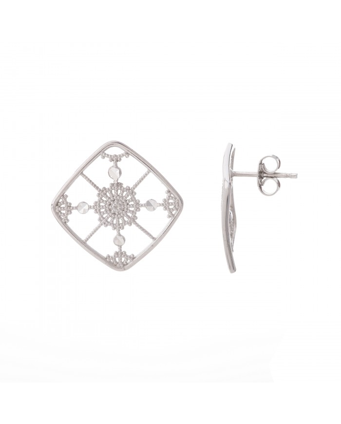 ORECCHINI A LOBO IN ARGENTO 925 RODIARO ORO BIANCO 24 CT A 1 MCRCOLLEZIONE RICAMI-NCULLERATA TURNISE