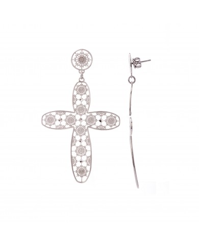 Orecchini con pendente a forma di croce in argento 925/°°° COLLEZIONE RICAMI-NCULLERATA TURNISE