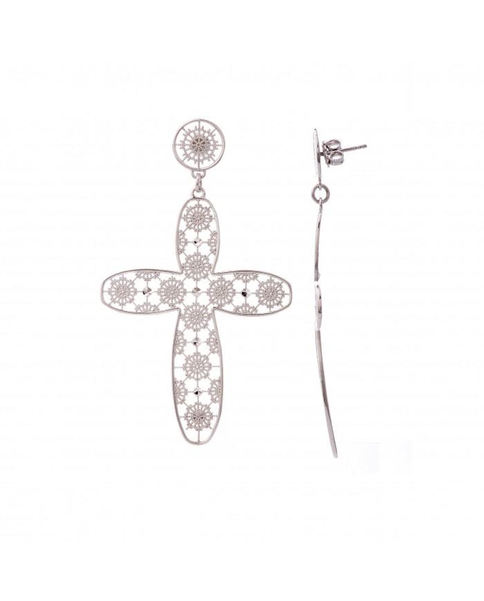Orecchini con pendente a forma di croce in argento 925/°°° COLLEZIONE RICAMI-NCULLERATA TURNISE