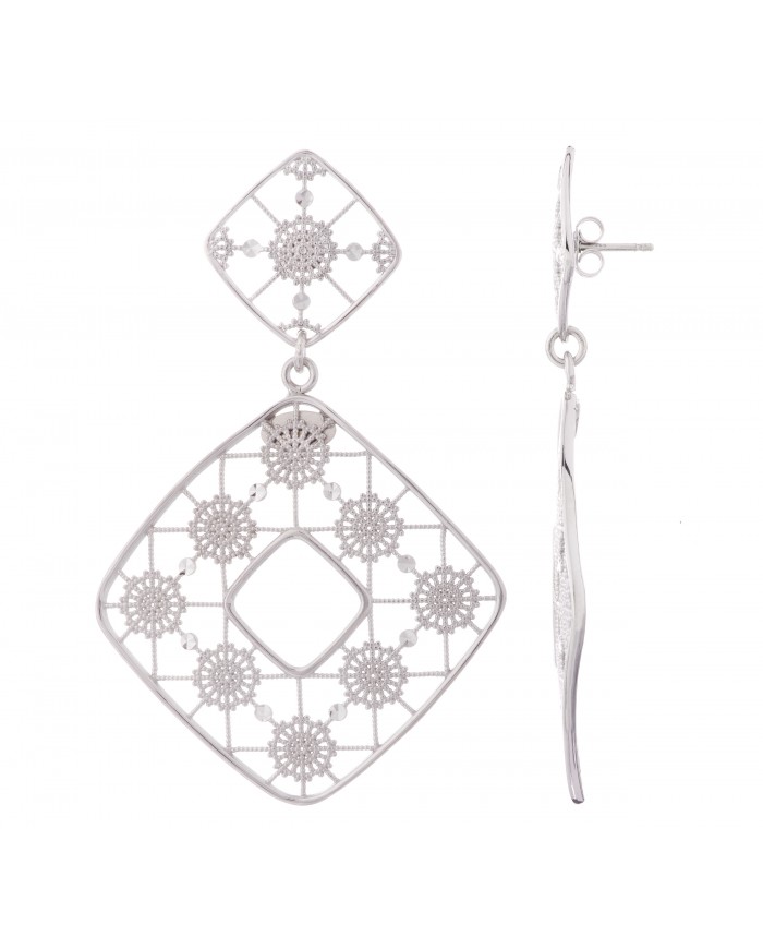 Orecchini in Argento 925/°°° rodiato oro bianco 24ct a 1mcrCOLLEZIONE RICAMI-NCULLERATA TURNISE