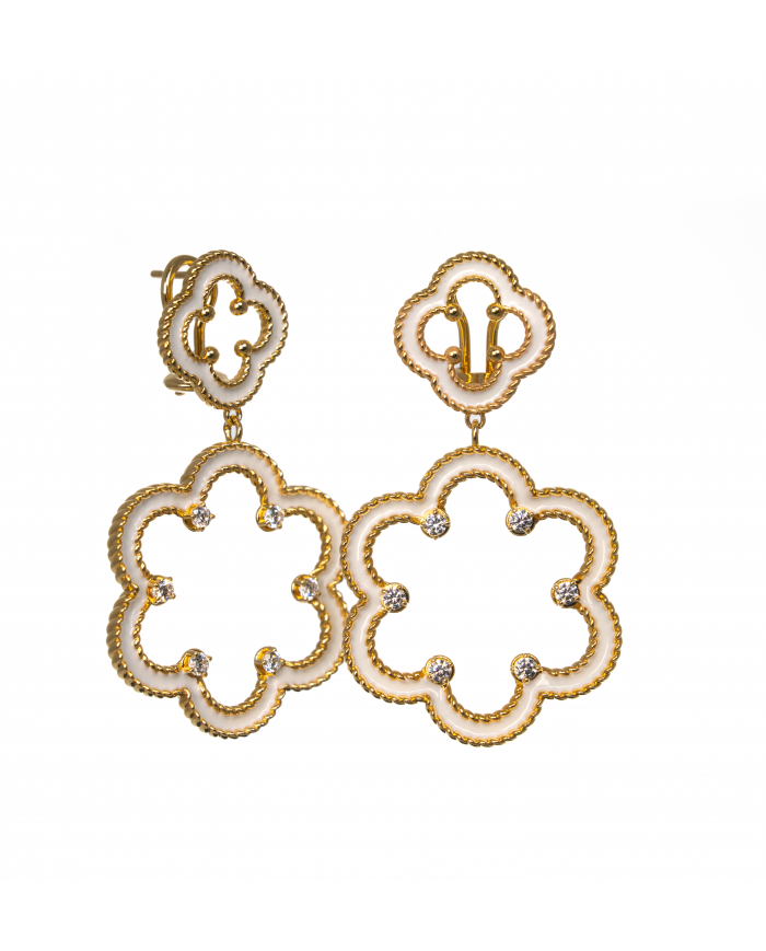 Orecchini in argento 925/°°° con smalto bianco Collezione Rosoni "Luce in Fiore"