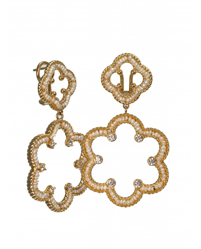 Orecchini in argento 925/°°° con perla  "scaramazza"Collezione Rosoni "Luce in Fiore"