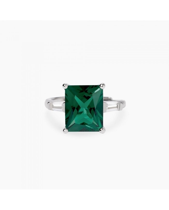 Anello in argento 925/°°° con smeraldo sintetico e zirconi