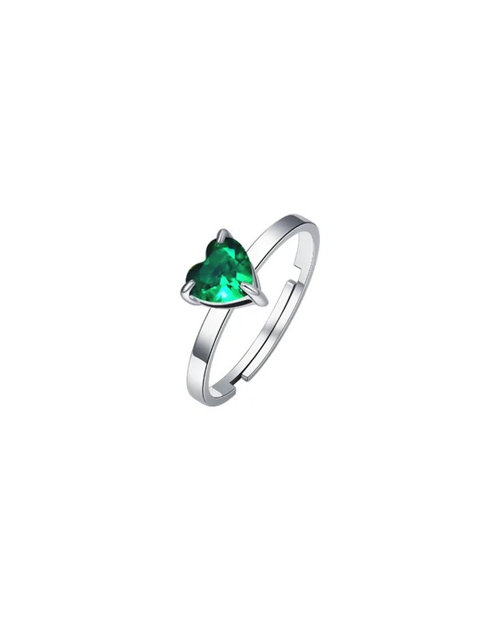ANELLO DONNA IN ACCIAIO CON CUORE CRISTALLO VERDE