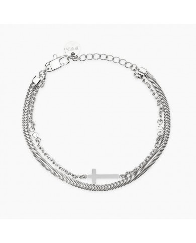 Bracciale Kidult donna in acciaio 316L cristalli e croce