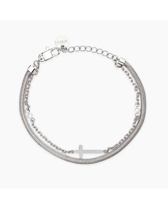 Bracciale Kidult donna in acciaio 316L cristalli e croce