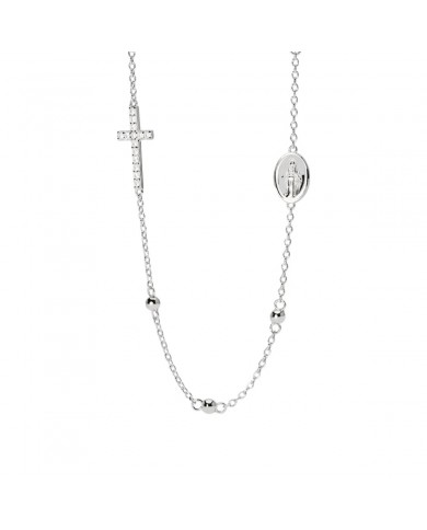Girocollo Rosario in argento 925/°°°  con zirconi sulla croce Mabina