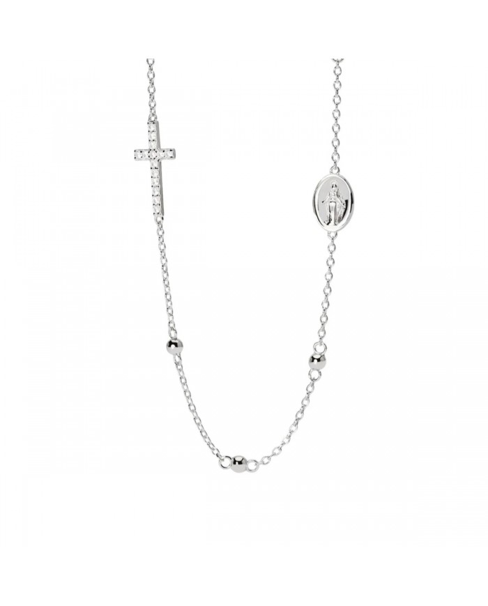 Girocollo Rosario in argento 925/°°°  con zirconi sulla croce Mabina