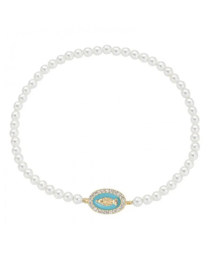 AMEN - Bracciale Madonnina Miracoloa in Argento 925°°° Fondo smaltato