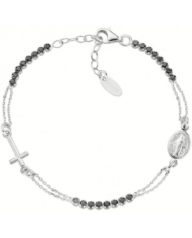 Bracciale in Argento 925°°°   AMENCroce e Madonnina MiracolosaZirconi neri