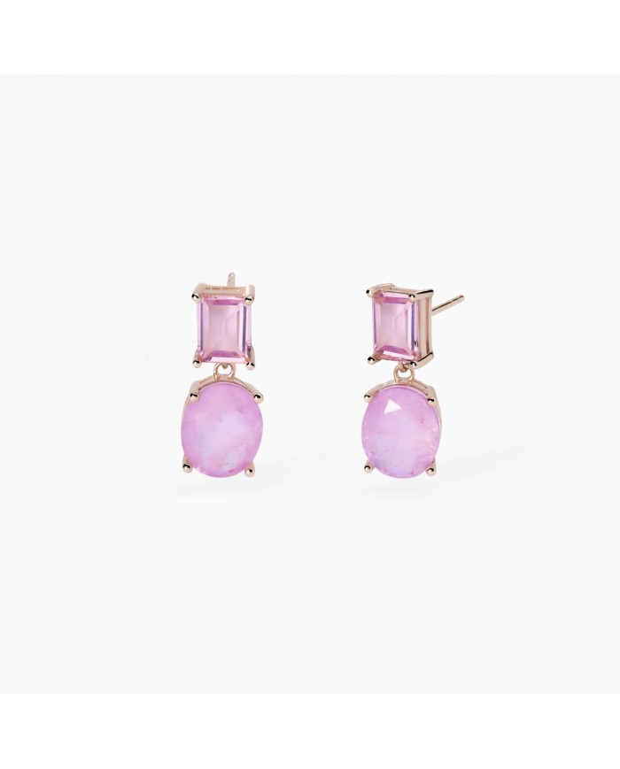 Orecchini in argento 925/°°° RoseGold   Glass e  cristalli di roccaMabina