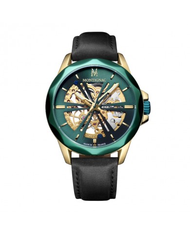 MONTIGNAC Orologio Automatico 42mm GREEN BLK LEAT STRAP