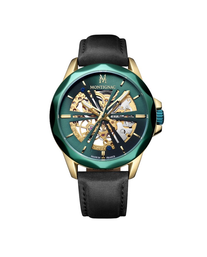 MONTIGNAC Orologio Automatico 42mm GREEN BLK LEAT STRAP