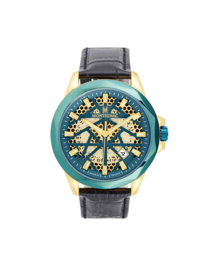 MONTIGNAC Orologio 3H 42mm GREEN BLACK LEAT STRAP