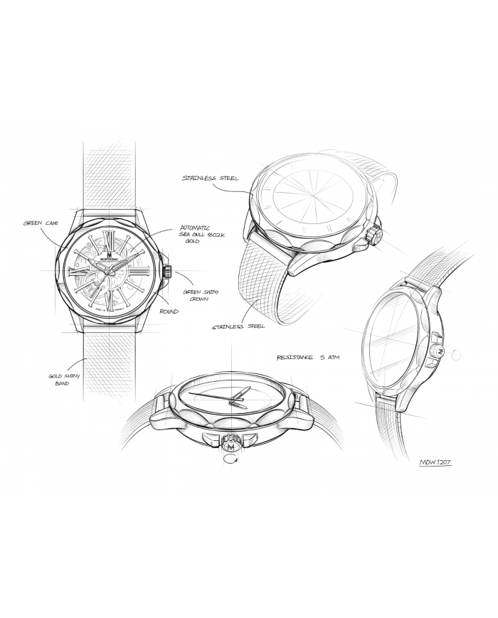 MONTIGNAC Orologio 3H 42mm GREEN BLACK LEAT STRAP