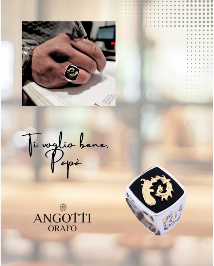 Anello in argento 925/°°° con base smalto neraCOLLEZIONE SIGILLUM FLORIS