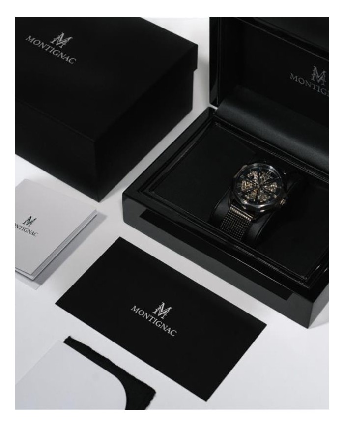 MONTIGNAC MULTI 53.7X45mm   BLACK BLACK Cinturino in pelle STRAP