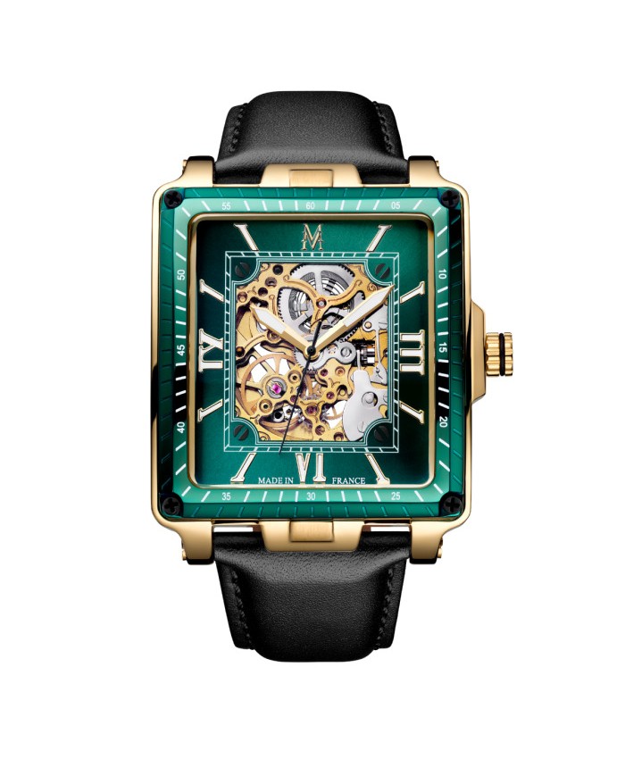 MONTIGNAC AUTO 55X42mm GREEN   BLACK   Cinturino in pelle
