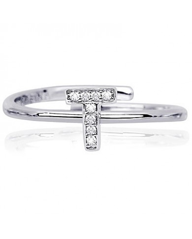 Anello Argemto 925 ipoallergenico con zirconi - Lettera T