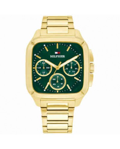 Tommy Hilfiger Orologio Uomo  Cinturino in acciaio Gold  Quadrante verde