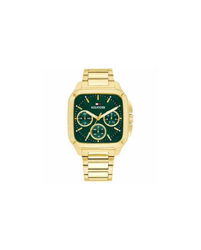 Tommy Hilfiger Orologio Uomo  Cinturino in acciaio Gold  Quadrante verde