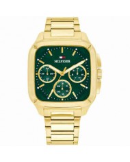 Tommy Hilfiger Orologio Uomo  Cinturino in acciaio Gold  Quadrante verde