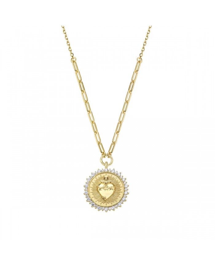 Amen Collana in Argento 925 Gold Sacro cuore di Gesù