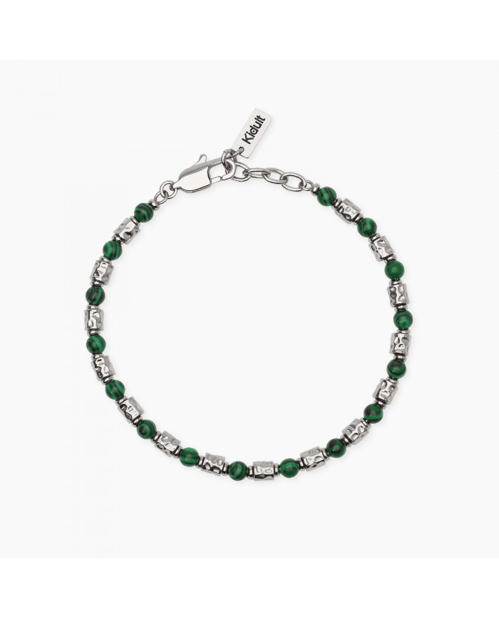 Kidult uomo   Bracciale in acciaio 316L malachite sintetica
