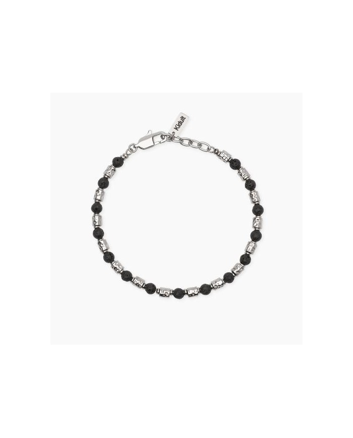 Kidult uomo   Bracciale in acciaio 316L pietra lavica