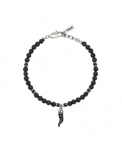 Kidult uomo   Bracciale in acciaio 316L PVD nero    pietra lavica cris