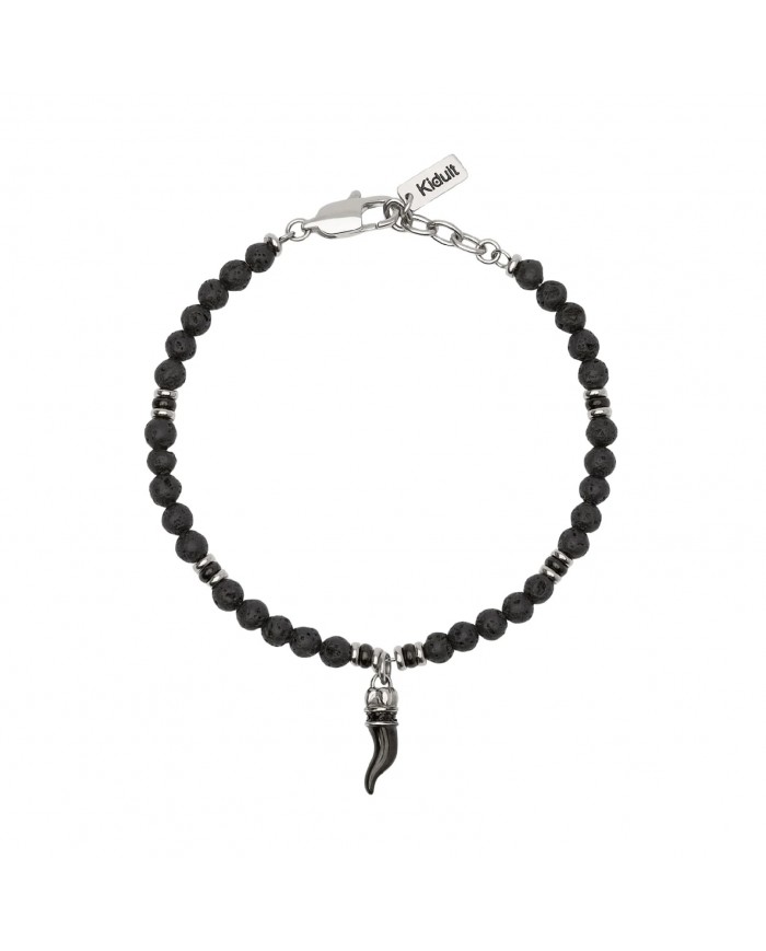 Kidult uomo   Bracciale in acciaio 316L PVD nero    pietra lavica cris