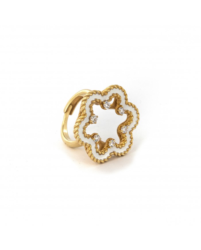 Anello in argento 925/°°° con smalto biancoCollezione Rosoni "Luce in Fiore"