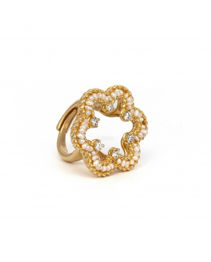 Anello in argento 925/°°° con perle "scaramazze"Collezione Rosoni "Luce in Fiore"
